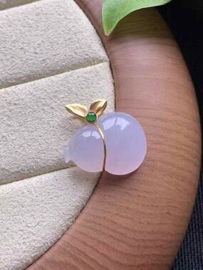 18k Gold Bail Natural Lavender Purple Jade Small Gourd Pendant Cerified Tpye A